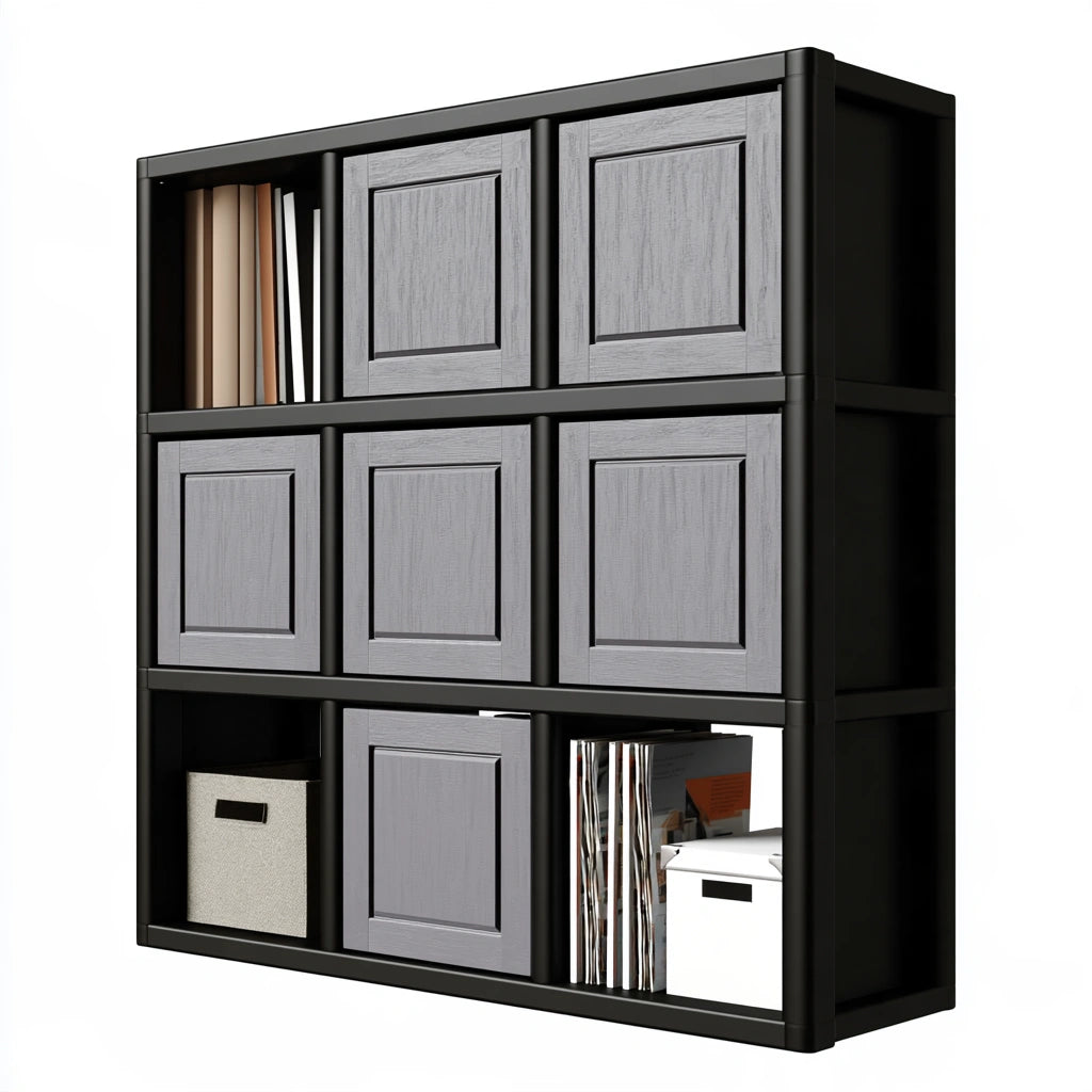 Black and grey plastic storage cube organizer by Jastira, ideal for home and garden storage solutions.