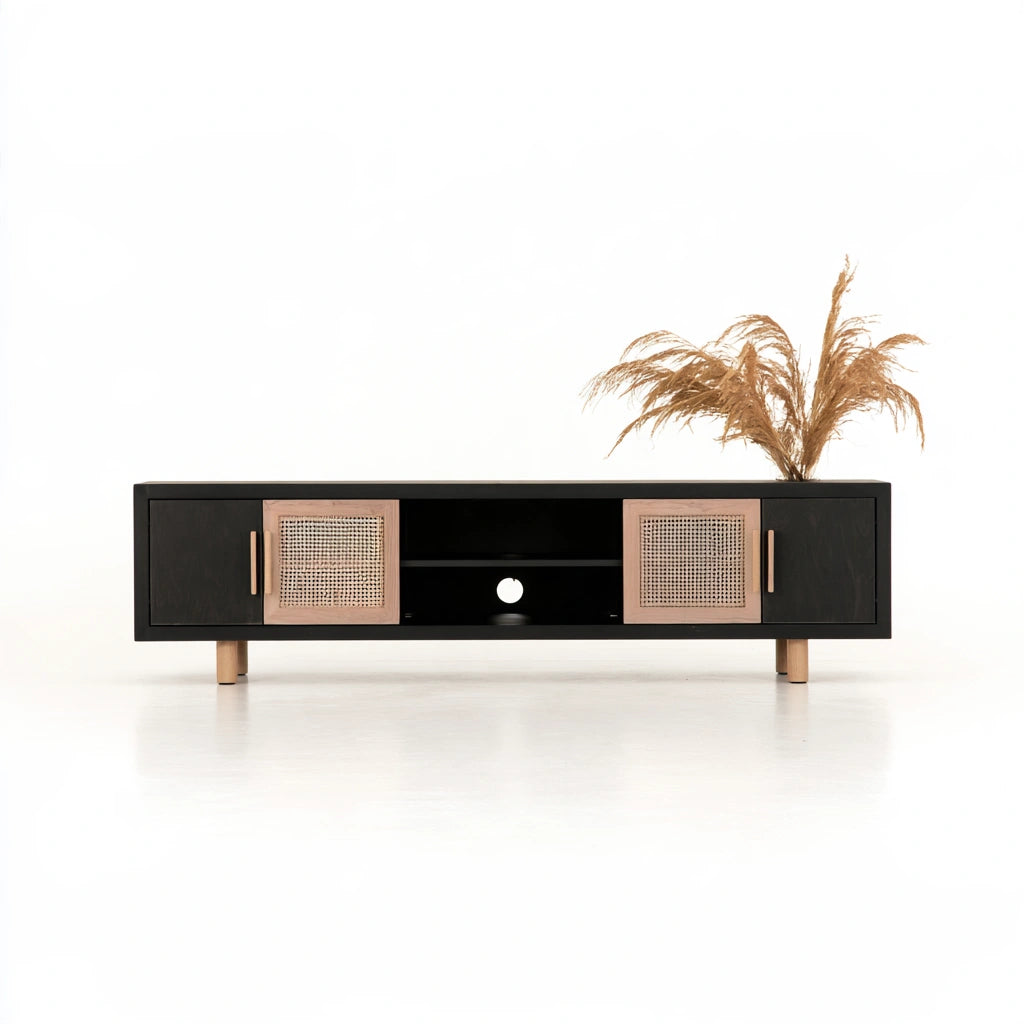 Jastira black and light wood side table for hallway, modern design with black, white, and light brown finish, ideal for living and hallway.