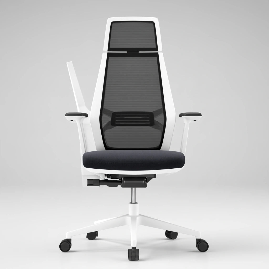 Black and white ergonomic desk chair by Jastira, modern office chair with adjustable features suitable for home and office use.