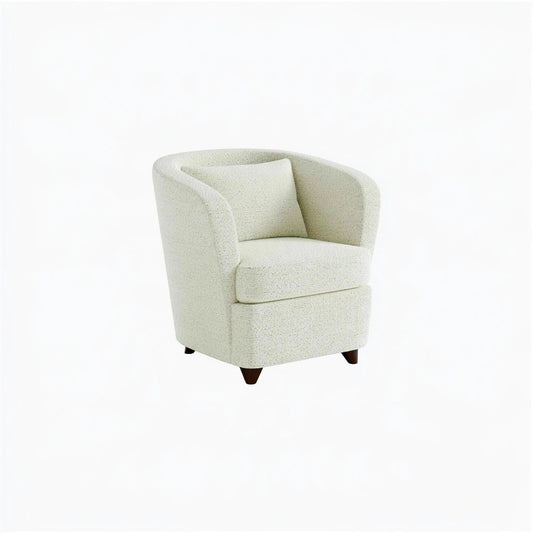 Jastira beige velvet accent fauteuil with textured barrel design, shown from a three-quarter angle for living room decor.