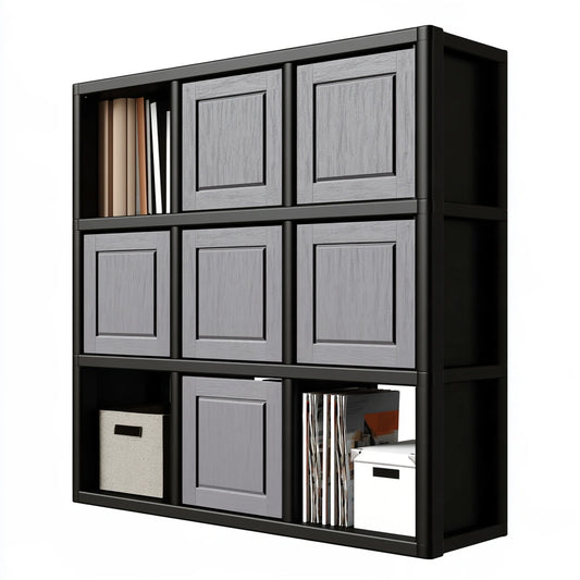Black and grey plastic storage cube organizer by Jastira, ideal for home and garden storage solutions.