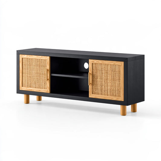 Jastira black and light wood hallway side table with clean lines, ideal for living and entryway decor, against a white background.