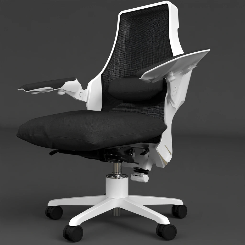 Black and white ergonomic office chair by Jastira, with adjustable armrests and supportive backrest for comfortable workspace seating.