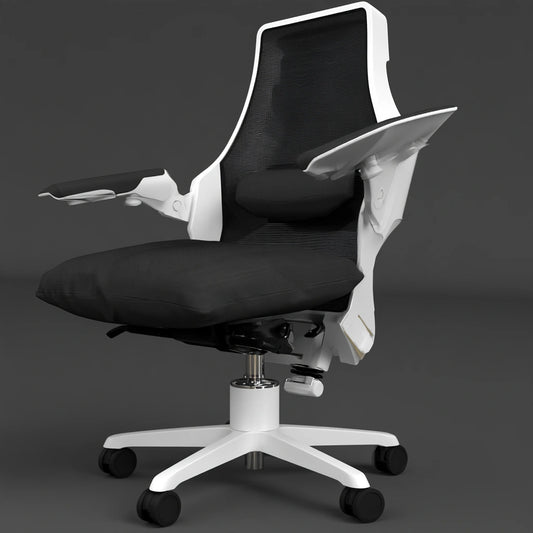 Black and white ergonomic office chair by Jastira, with adjustable armrests and supportive backrest for comfortable workspace seating.