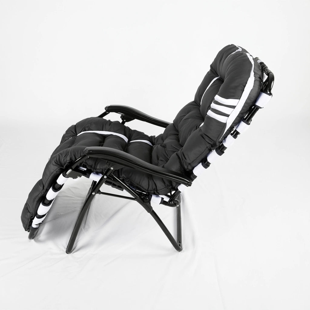 Jastira black and white folding recliner chair for living room, modern and comfortable lounge furniture in living and garden spaces.
