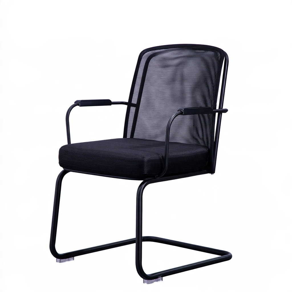Jastira black mesh guest chair with cantilever base, modern office living room seating, black upholstered upholstery